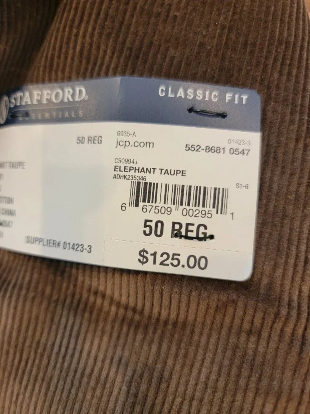 Stafford Essentials Two Button Dark Brown Corduroy Sport Coat Blazer Classic Fit